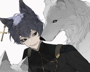 Preview wallpaper guy, ears, wolves, anime, art