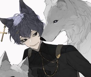 Preview wallpaper guy, ears, wolves, anime, art