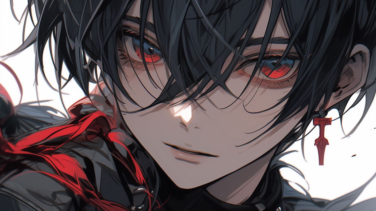 Wallpaper guy, eyes, earring, anime, black