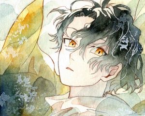 Preview wallpaper guy, eyes, hair, watercolor, anime