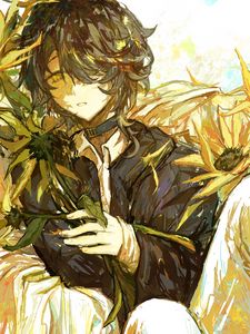 Preview wallpaper guy, flowers, anime, art