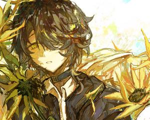 Preview wallpaper guy, flowers, anime, art