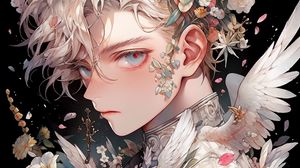 Preview wallpaper guy, flowers, wings, anime