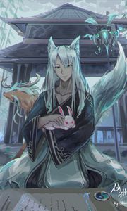 Preview wallpaper guy, fox, kimono, rabbit, monk, anime, art