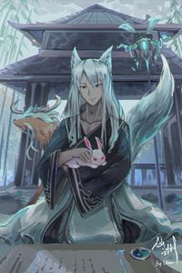 Preview wallpaper guy, fox, kimono, rabbit, monk, anime, art