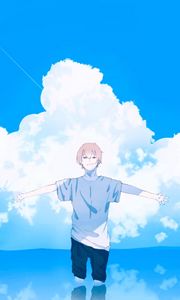 Preview wallpaper guy, gesture, clouds, water, freedom, anime, art