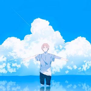 Preview wallpaper guy, gesture, clouds, water, freedom, anime, art