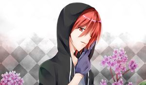 Preview wallpaper guy, gesture, glove, flowers, anime