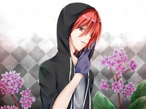 Preview wallpaper guy, gesture, glove, flowers, anime