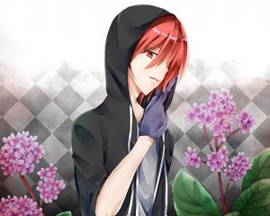 Preview wallpaper guy, gesture, glove, flowers, anime