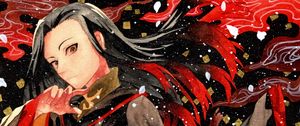 Preview wallpaper guy, gesture, kimono, watercolor, snow, anime