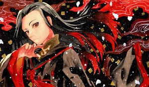 Preview wallpaper guy, gesture, kimono, watercolor, snow, anime