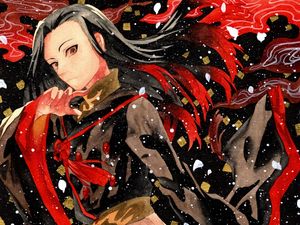 Preview wallpaper guy, gesture, kimono, watercolor, snow, anime