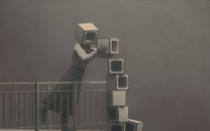 Preview wallpaper guy, girl, cubes, surrealism, art