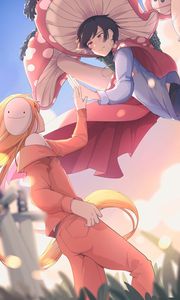 Preview wallpaper guy, girl, touch, costumes, anime, art, cartoon