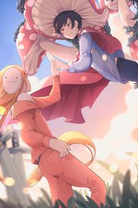 Preview wallpaper guy, girl, touch, costumes, anime, art, cartoon