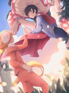 Preview wallpaper guy, girl, touch, costumes, anime, art, cartoon