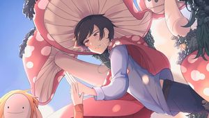 Preview wallpaper guy, girl, touch, costumes, anime, art, cartoon