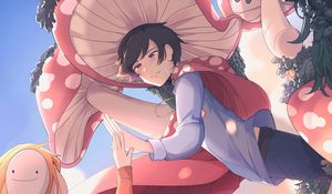 Preview wallpaper guy, girl, touch, costumes, anime, art, cartoon