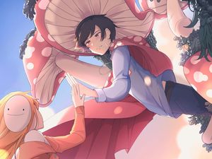 Preview wallpaper guy, girl, touch, costumes, anime, art, cartoon