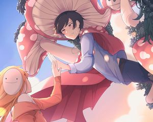 Preview wallpaper guy, girl, touch, costumes, anime, art, cartoon