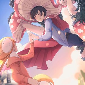 Preview wallpaper guy, girl, touch, costumes, anime, art, cartoon
