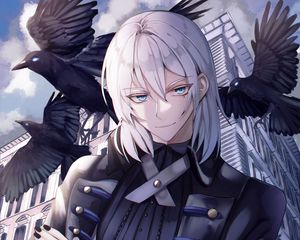 Preview wallpaper guy, glance, crows, birds, anime