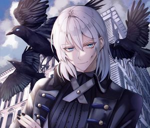 Preview wallpaper guy, glance, crows, birds, anime