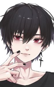 Preview wallpaper guy, glance, earrings, cross, anime