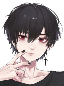 Preview wallpaper guy, glance, earrings, cross, anime