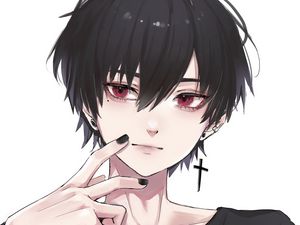 Preview wallpaper guy, glance, earrings, cross, anime