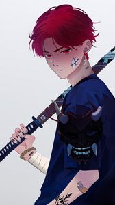 Preview wallpaper guy, glance, katana, tattoo, anime