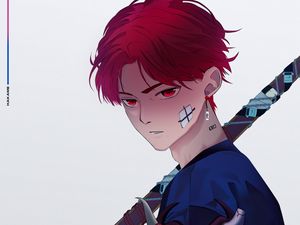 Preview wallpaper guy, glance, katana, tattoo, anime