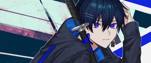 Preview wallpaper guy, glance, pose, katana, anime, art, blue