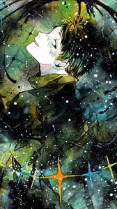 Preview wallpaper guy, glance, snow, watercolor, anime