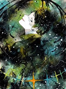 Preview wallpaper guy, glance, snow, watercolor, anime