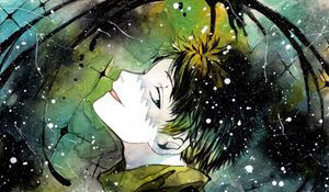 Preview wallpaper guy, glance, snow, watercolor, anime