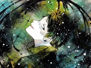 Preview wallpaper guy, glance, snow, watercolor, anime