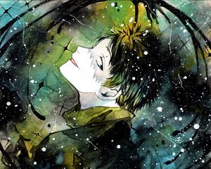Preview wallpaper guy, glance, snow, watercolor, anime