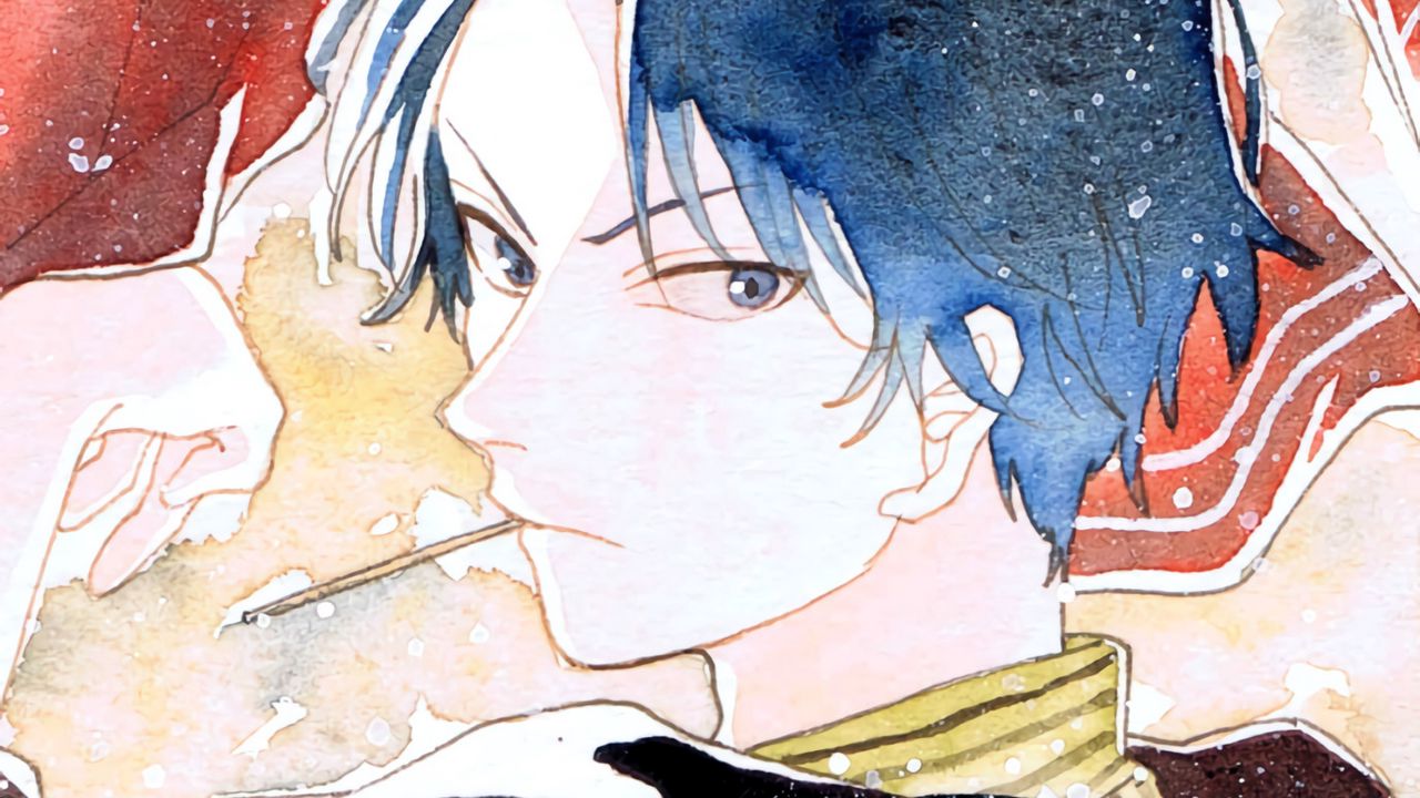 Wallpaper guy, glance, snow, anime, watercolor