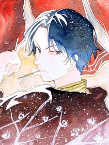 Preview wallpaper guy, glance, snow, anime, watercolor