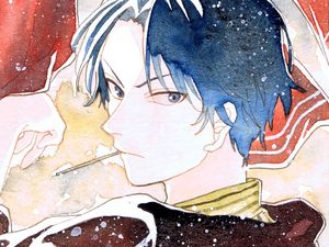 Preview wallpaper guy, glance, snow, anime, watercolor