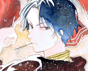 Preview wallpaper guy, glance, snow, anime, watercolor