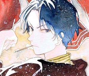 Preview wallpaper guy, glance, snow, anime, watercolor