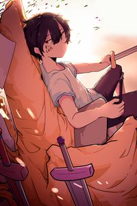 Preview wallpaper guy, glance, swords, anime, art