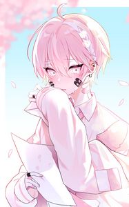 Preview wallpaper guy, glance, tears, sad, anime, art, pink