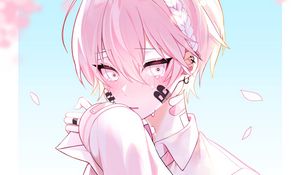Preview wallpaper guy, glance, tears, sad, anime, art, pink