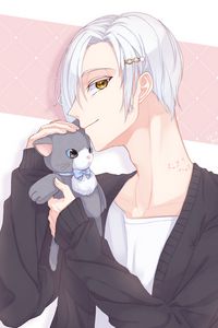 Preview wallpaper guy, glance, toy, kitten, anime, art