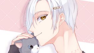 Preview wallpaper guy, glance, toy, kitten, anime, art