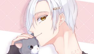 Preview wallpaper guy, glance, toy, kitten, anime, art